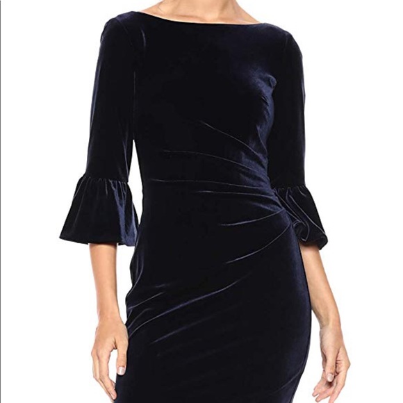 sachin and babi light blue dress Vince Camuto Draped Asymmetric Gown In Navy